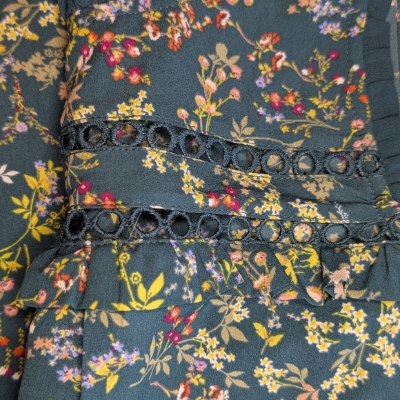 💥SALE💥 Merona Easter Dress In Floral Teal With Ruffle Trim Size Small - Picture 9 of 11